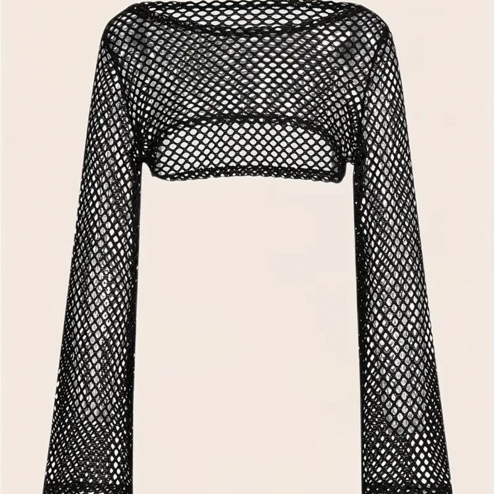 Punk Grid Knitted Crop Long Sleeve Pull Over